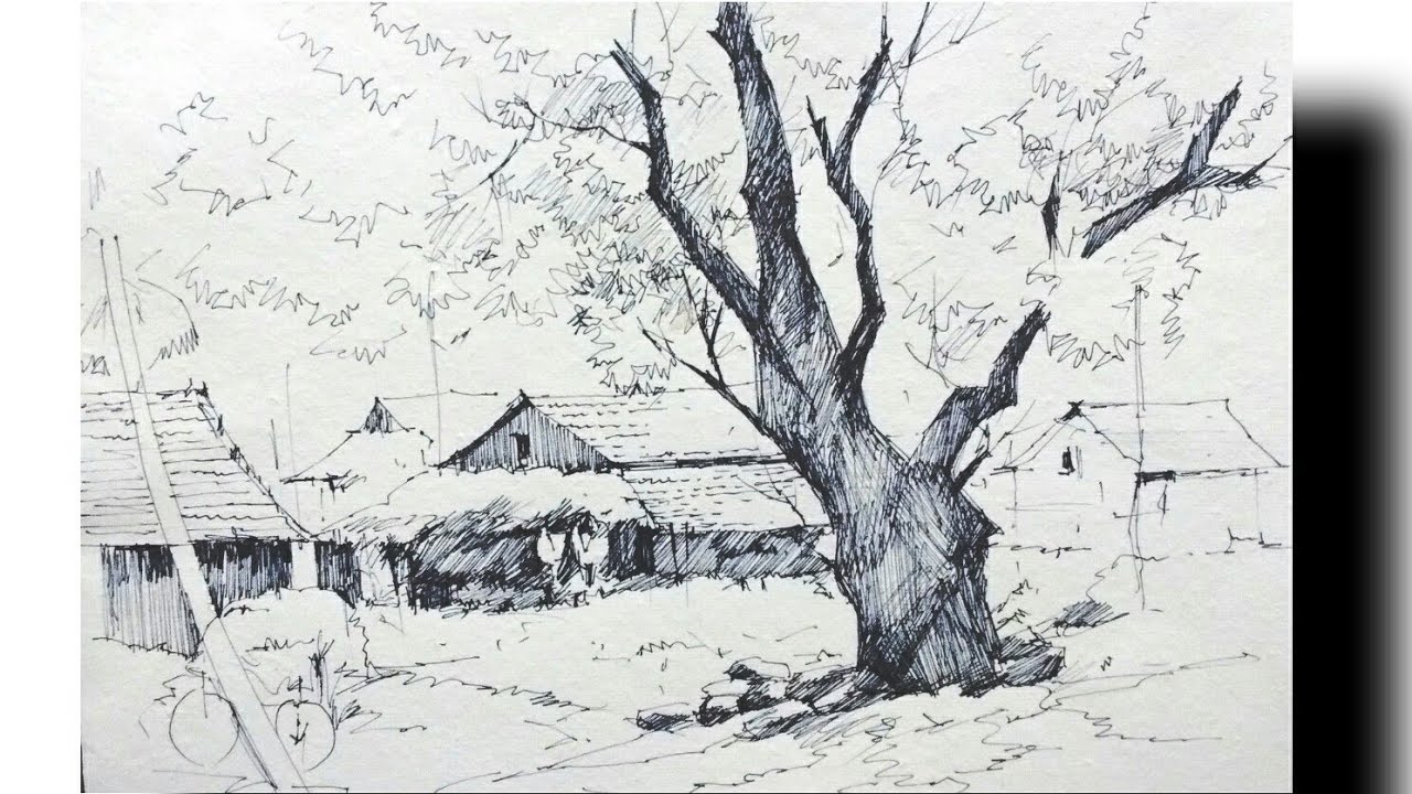 Landscape 29  black gel pen A4 paper by MichalNabzdyk on DeviantArt