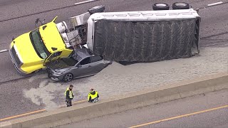 Crash resulting in overturned dump truck shuts down outbound Eisenhower Expressway in west suburbs: