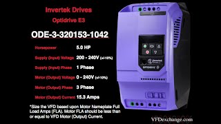 Ode-3-320153-1042 5Hp, 15.3A, 200V-240V, Single Phase Invertek Optidrive E3