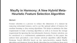 Mayfly in Harmony A New Hybrid Meta Heuristic Feature Selection Algorithm