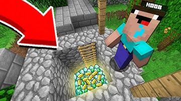 Minecraft NOOB vs PRO : NOOB FOUND TREASURE IN THE WELL THIS VILLAGE! / Challenge trolling 100%