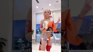 Getting boba in my Yoimiya cosplay 🧋💛  #yoimiya #genshinimpact #genshin #cosplay #boba #shorts