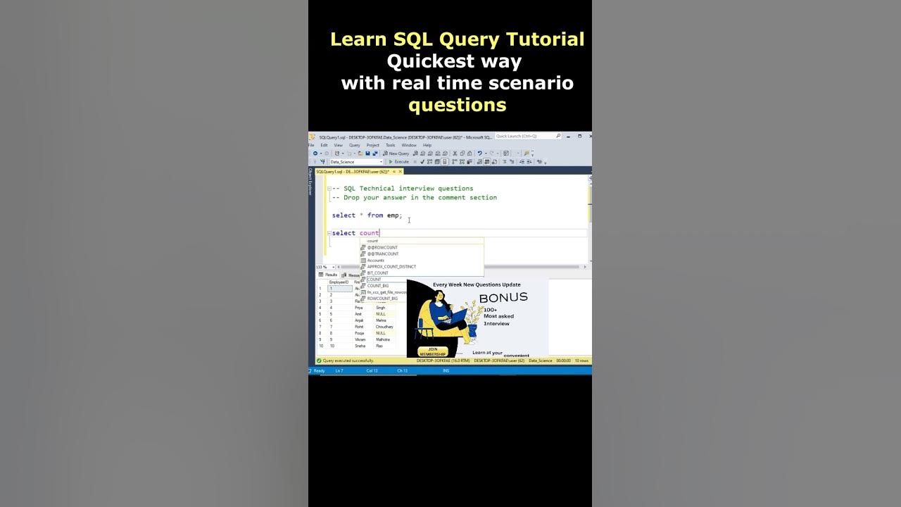 Learn SQL Query Tutorial Quickest way with real time scenario questions ...