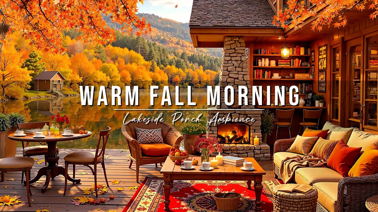 Warm November Fall Morning At Cozy Lakeside Porch Ambience Soft Piano Jazz Music For Work Study