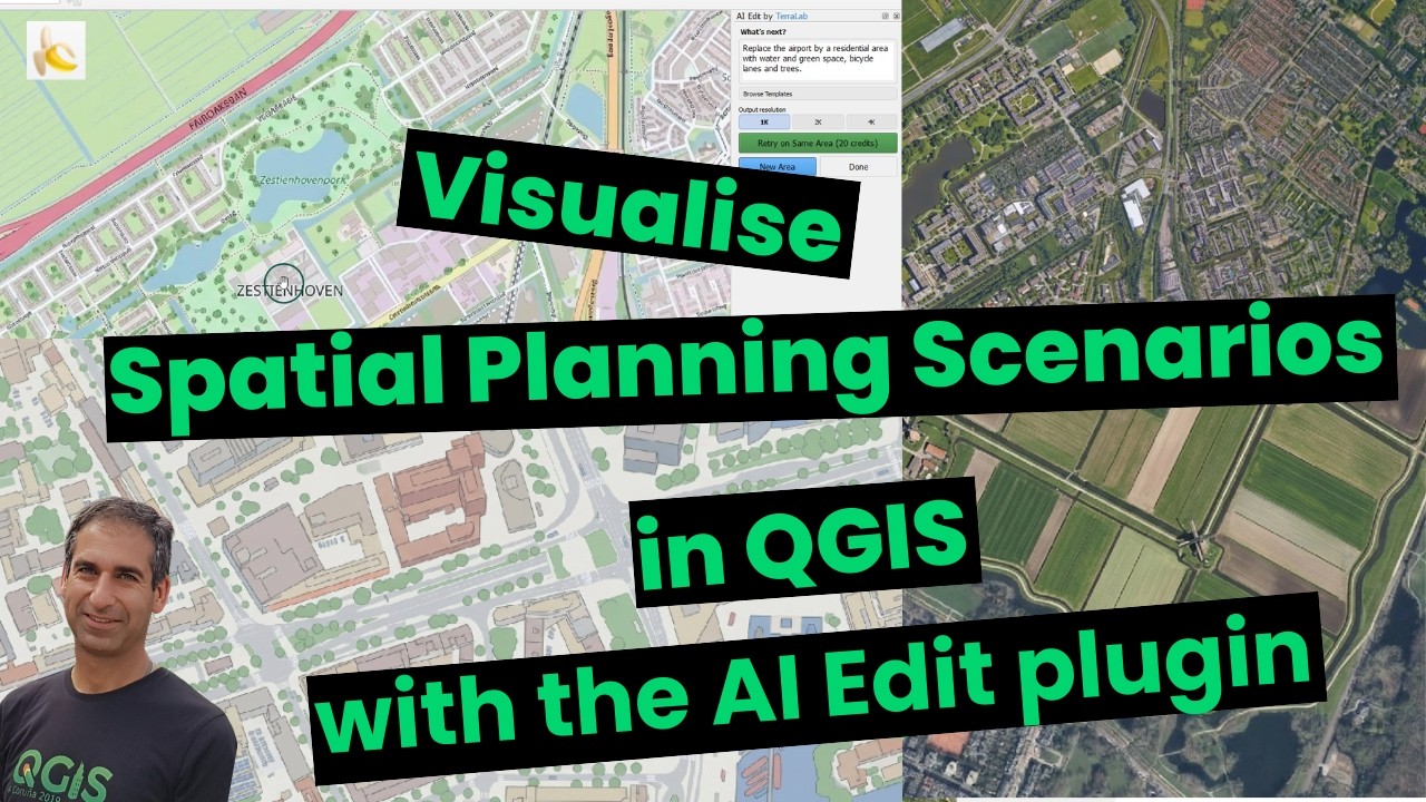 Thumbnail for Visualise Spatial Planning Scenarios in QGIS with the AI Edit Plugin by Terralab