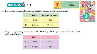 KSSM Matematik Tingkatan 2 Bab 5 bulatan jom cuba 5.1 no4 no5 buku teks form2