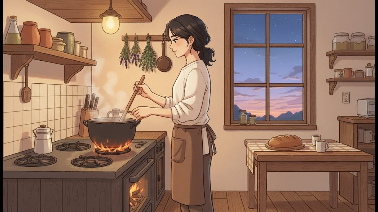 Peaceful Evening Cooking 🍃 A Cozy Life at Home | Ghibli-Inspired Relaxation|Quiet days home