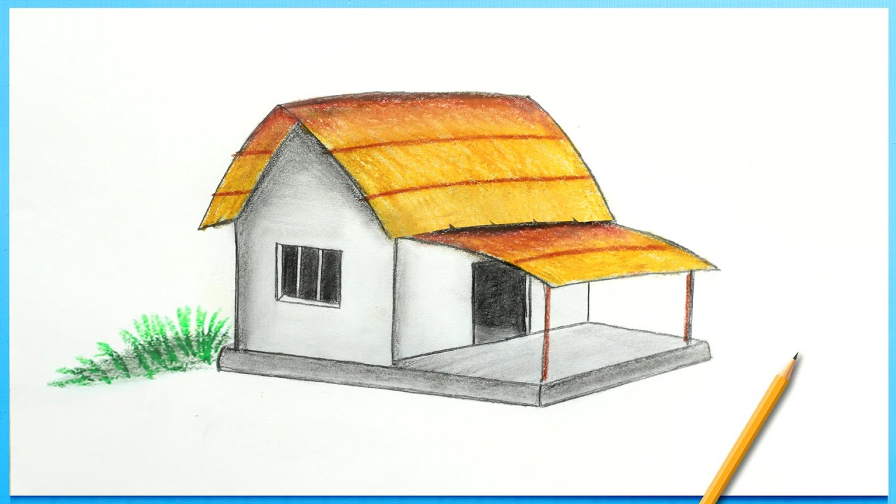 House Drawing  How to Draw a Village Hut || Easy House Sketch ...