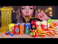 ASMR JELLY NOODLES, FIZZ CANDY SODA BOTTLES, GUMMY JELLY, MINI PIZZA, HAMBURGER, MUKBANG 젤리국수, 먹방