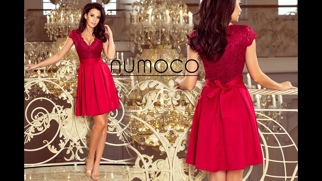 ANNA - dress with neckline and lace in Burgundy color - 242-2 numoco brand
