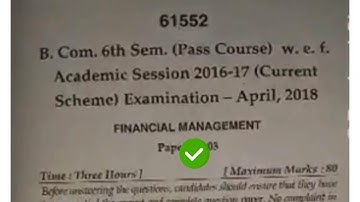 2018 Mdu BCom Pass 6th Sem Financial Management Question Paper