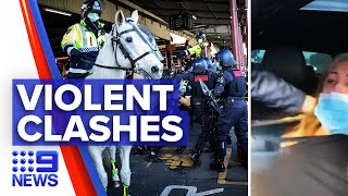 Coronavirus: Violence erupts between anti-lockdown protesters and police | 9 News Australia
