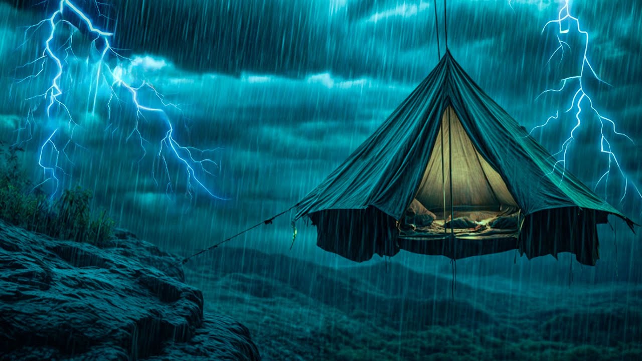Heavy Rain Poured Down on a Small Hut on the Top of a Mountain | Rain ...