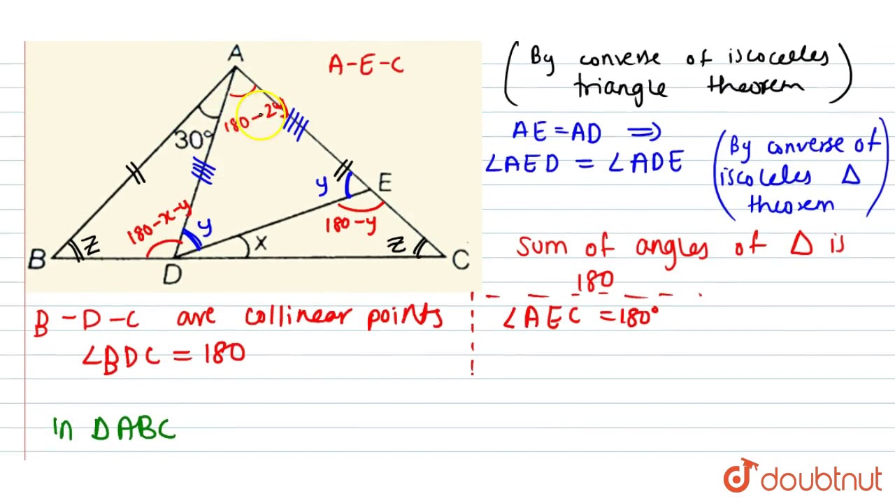 In The Given Figure If Ab Ac Angle Bad 30 And Ae Ad Then X Is Equal To Youtube