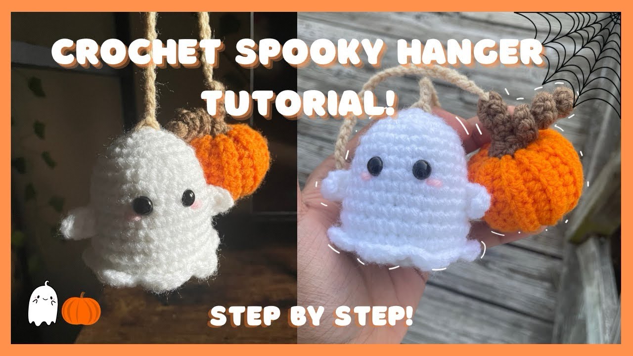 Как связать крючком вешалку в виде привидения и тыквы для начинающих