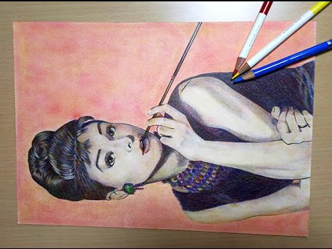 色鉛筆 パステルでオードリー・ヘップバーンの似顔絵~【Audrey Hepburn