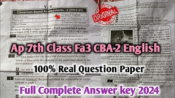 💯7th class English Fa3 question paper 2024 with answer|7th class english fa3 CBA-2 answer key 2024