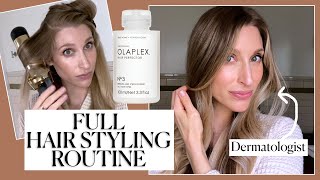 Dermatologist's Full Hair Routine: Olaplex Treatment, Hair Styling Tips, & More! | Dr. Sam Ellis