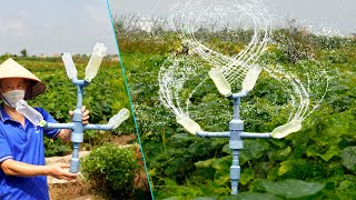 Creative garden sprinkler idea from PVC pipes and plastic bottles