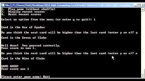 June 2014 AS Level Card Predict Skeleton Code
