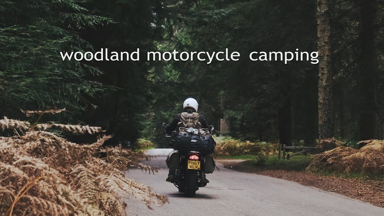 Motorcycle Camping in the woods on a Triumph Bonneville T120
