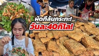 ผัดทีล้นกระทะ หมูกรอบวันละ40กิโล‼️50บาทล้นกล่องหนังฟู กรอบ นุ่ม ลูกค้ารุม ขายดี ผัดขึ้นไม่ทัน🔥