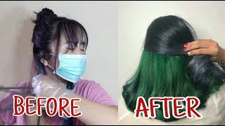 CAT RAMBUT SENDIRI PAKAI.. || Turorial Green Blue Hair (Rambut Tersembunyi)