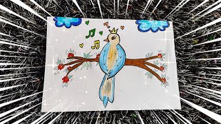 Easy Bird Drawing and Colouring Step by Step/ Singing Bird Drawing and Colouring by Armish💞 🐦💞 screenshot 3