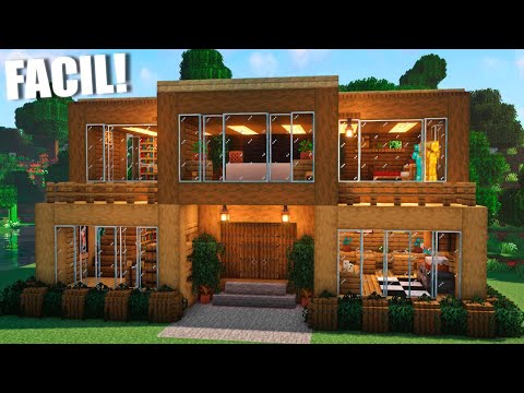 ✅Cómo hacer una casa MODERNA de MADERA en Minecraft🏡 (FÁCIL Y RÁPIDO) (#1)