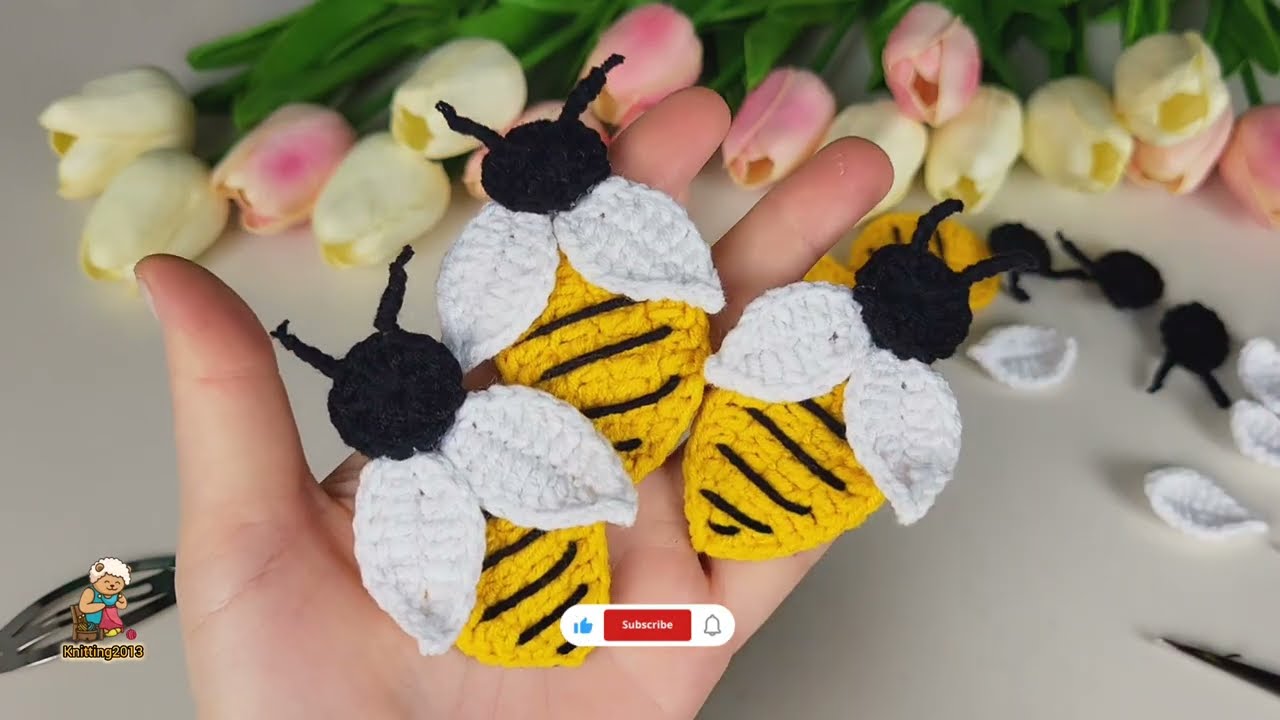 ​DIY Crochet Bee Applique | Step by Step How to make a hair clip 🐝
