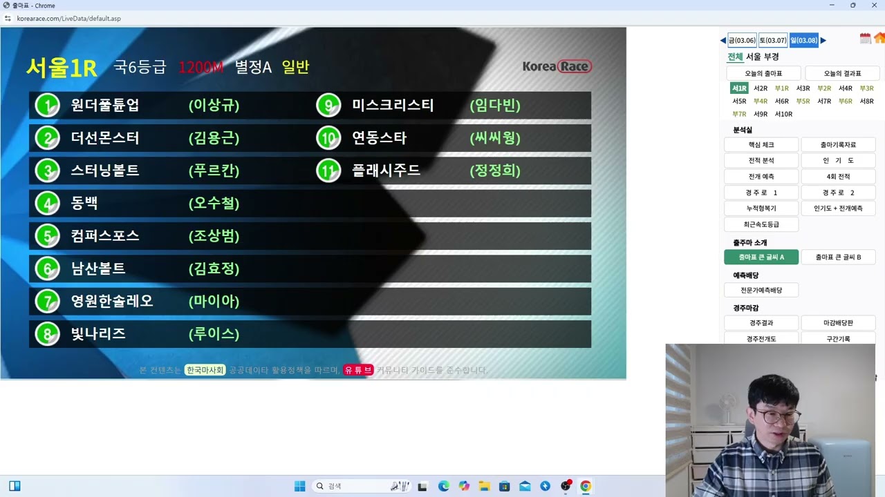 3월 8일 서울과 부산 방송 (일요일지는법을몰라/분석과내용그리고전개여기에주로까지/불안한댓길삭제/복병마까지)