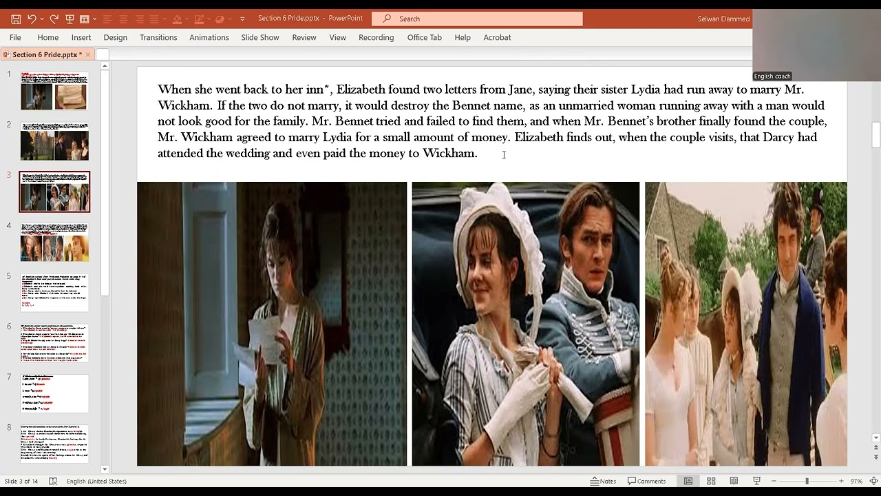 الفصة المصورة لسكشن 6 والاخير كبرياء وهوى صف سادس اعدادي منهج 2026 pride and prejudice section 6