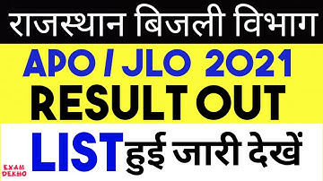 Rvunl Result 2021 | Rvunl Jlo result 2021 | Rvunl Apo result 2021 | Rvunl Candidate result list 2021