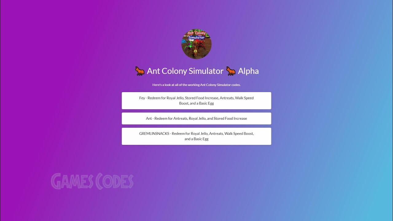 🐜 Roblox Ant Colony Simulator 🐜 Alpha Codes (Working) YouTube
