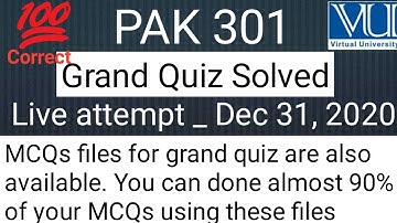 pak301 Grand Quiz || Fall 2020 Live attempt