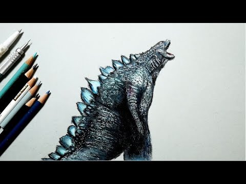 ゴジラを描いてみた色鉛筆 Drawing Godzilla Realistically With Colored Pencils Youtube