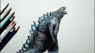 ゴジラを描いてみた色鉛筆 Drawing Godzilla Realistically With Colored Pencils Youtube