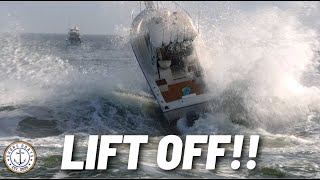 BOAT GETS CRUSHED BY HEAD ON WAVE! MANASQUAN INLET | SHORE BOATS