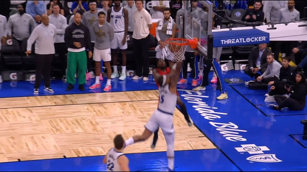 Camara lobs it to Jerami Grant who somehow banks in it in for the And-1 to give the Blazers the lead