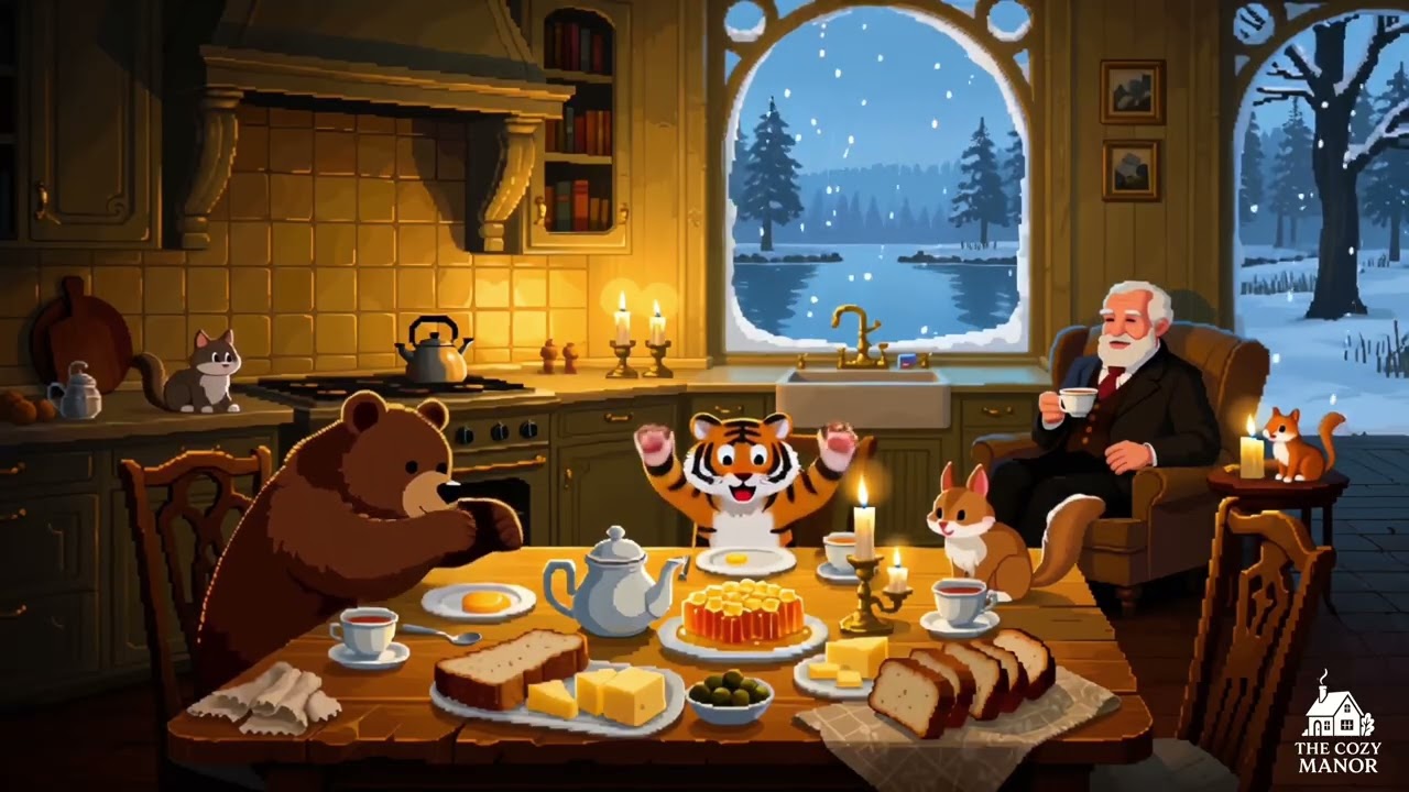 Gentle Winter Kitchen | Animals Breakfast with Grandpa ☕❄️ 4 Hour Relaxing Music