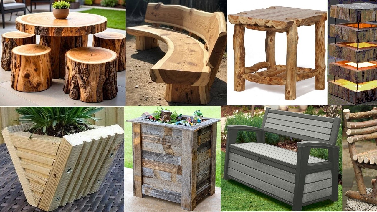 Outdoor wood furniture and wood décor pieces ideas