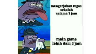 Mengerjakan tugas sekolah selama 1 jam (meme spongebob)