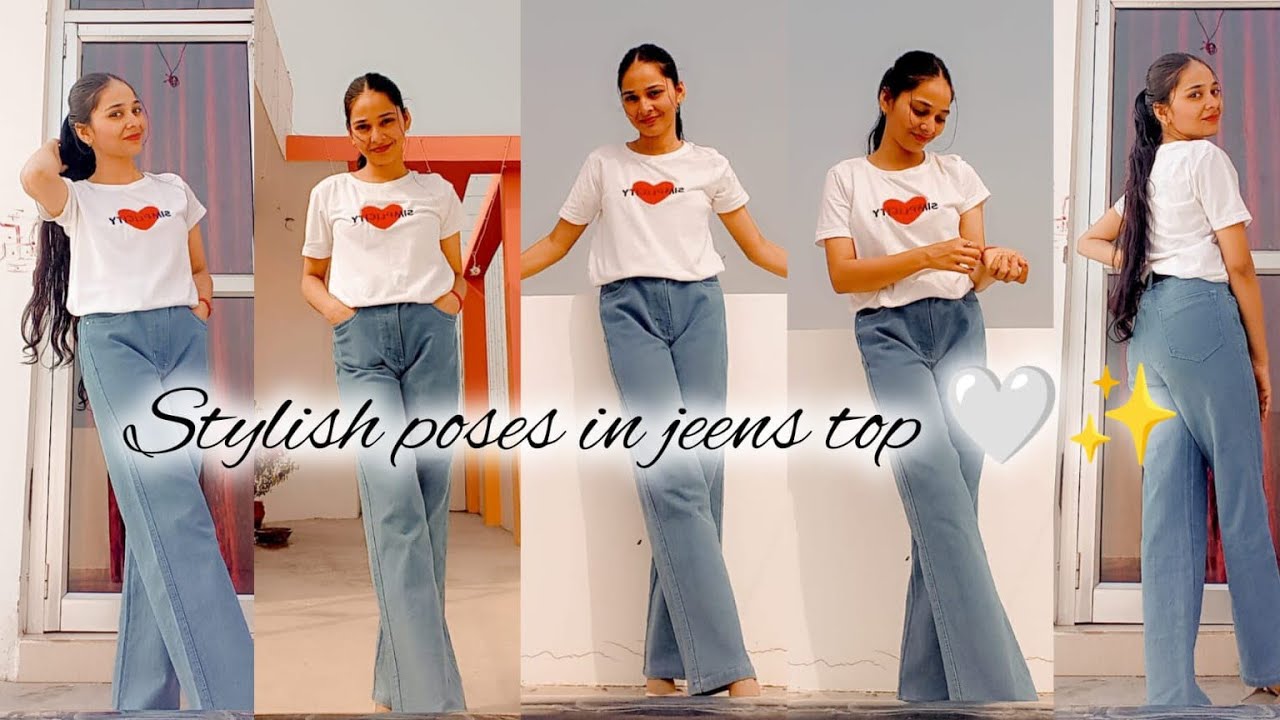 Stylish standing poses in jeans & top 💙✨/ how to pose in jeans
