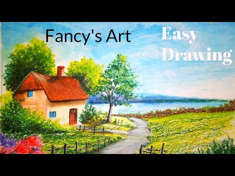 A Beautiful Scenery Drawing With Oil Pastel Village Scenery Drawing Easy Drawing Tutorial Painting With Oil Paints