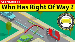 Which car has the right of way? Understand Rightofway rule for TIntersections | DMV Permit Test