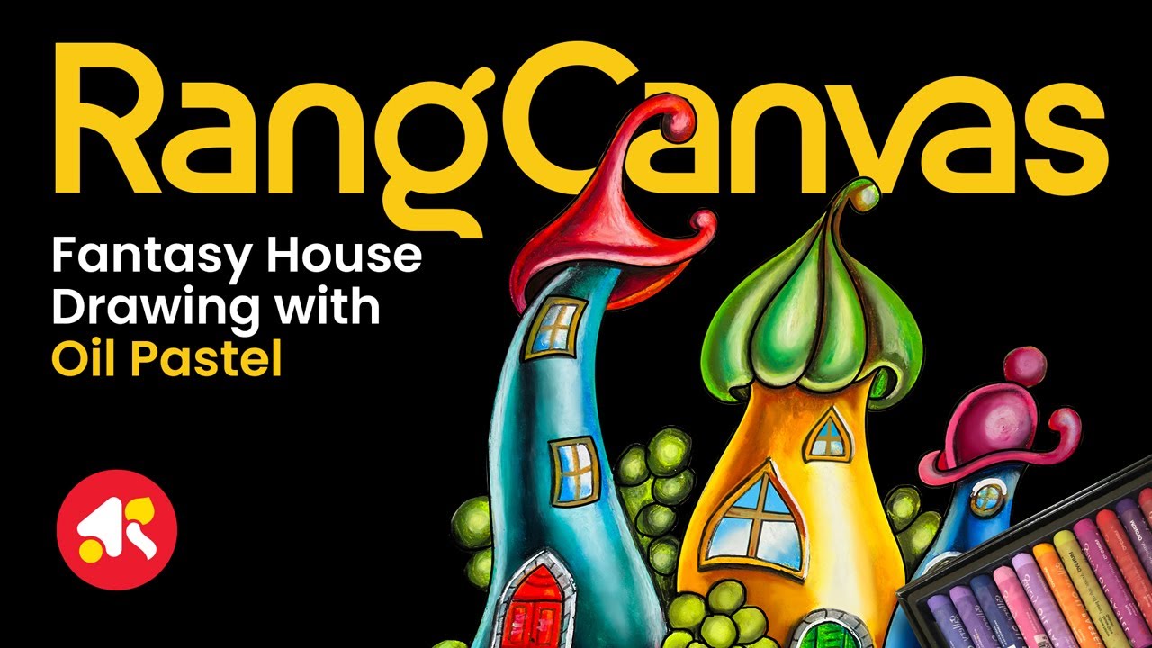 Step by step fantasy house drawing with oil pastel colour