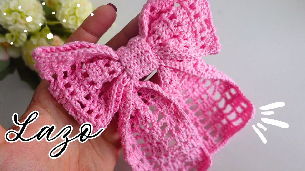 Patron 3D 🎀 Moño en tendencia fácil a crochet 🎀 paso a paso #coquette #crochet #lazo