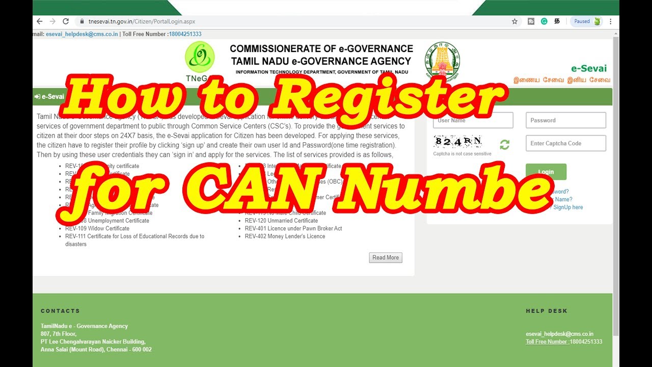 E adangal How To Register For CAN Number In Tamilnadu E sevai YouTube
