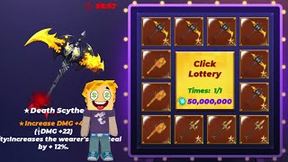 I won Scythe 10.⛏️ Demon Bat I Spin On Random LOTTERY BOX? how to become rich Blockman Go Skyblock