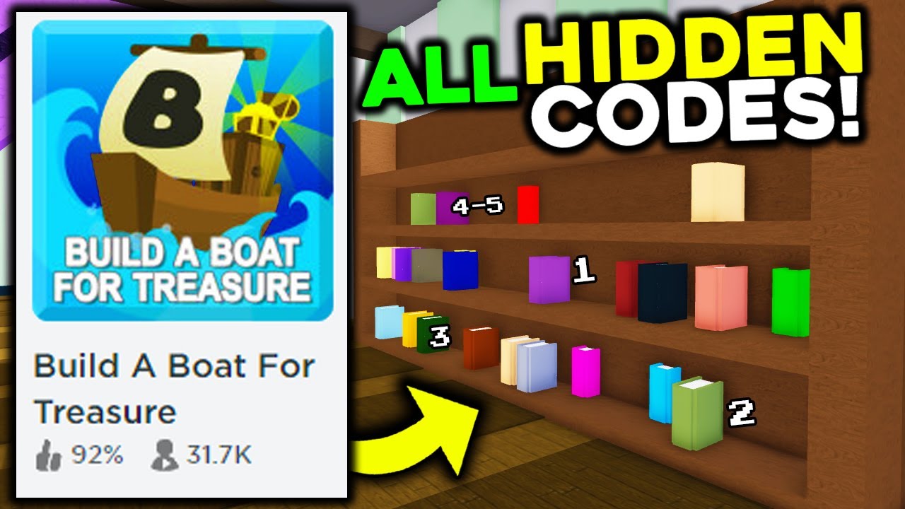 all HIDDEN BOOKSHELF CODES!! Build a boat for Treasure ROBLOX YouTube